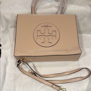 Tory Burch Tan Leather Tote with Iconic Logo